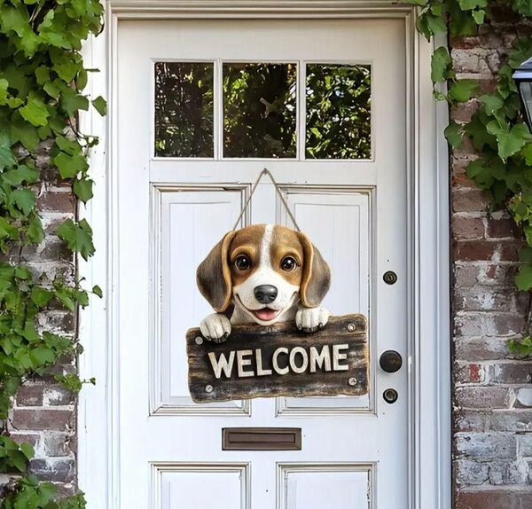 ウェルカムボード ビーグル 犬 新品 木製 壁掛け 看板犬 雑貨 インテリア