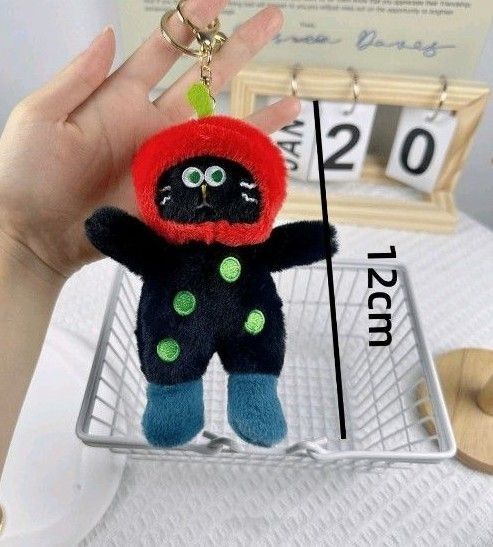 赤ずきん猫 チャーム キーホルダー りんご帽子 ぬいぐるみ 猫 ねこ 韓国 ストラップ キーホルダー キーリング