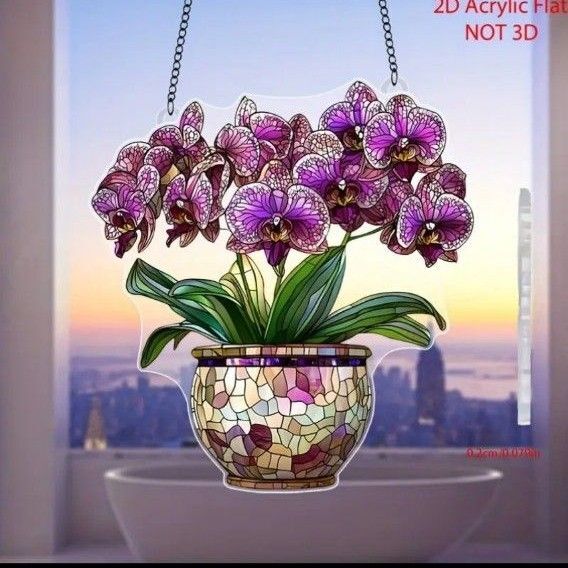 サンキャッチャー 蘭 胡蝶蘭 華やかな植木 プレゼント 華やか ステンドグラス風 花 壁掛け プレゼント 贈り物