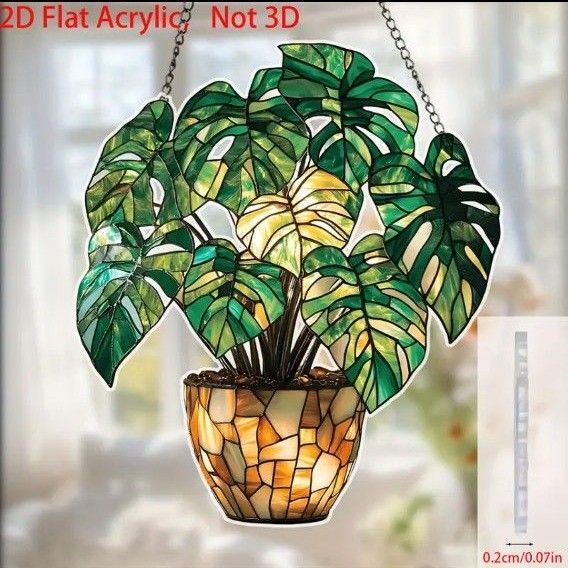 サンキャッチャー 観葉植物 モンステラ 植木鉢 プレゼント 華やか ステンドグラス風 壁掛け