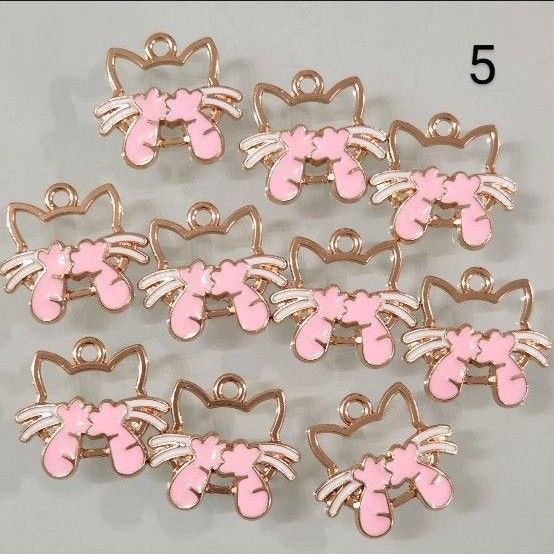 【5】☆1セット10こ入り☆いないないばあ猫ちゃんチャーム☆ピンク