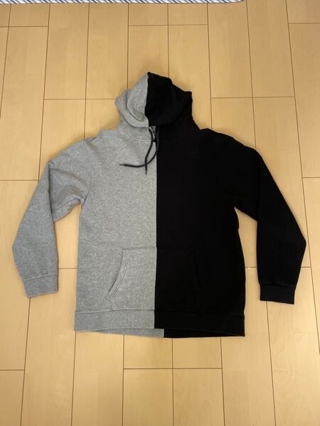 ナノユニバース バイカラーフーディー パーカー L 切り替えし グレー