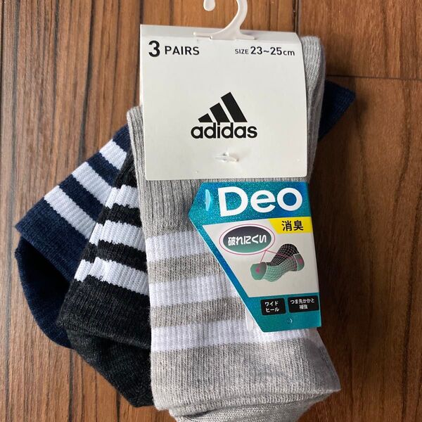 新品 レディース adidas アディダス ソックス 靴下 3足セット 消臭23〜25cm