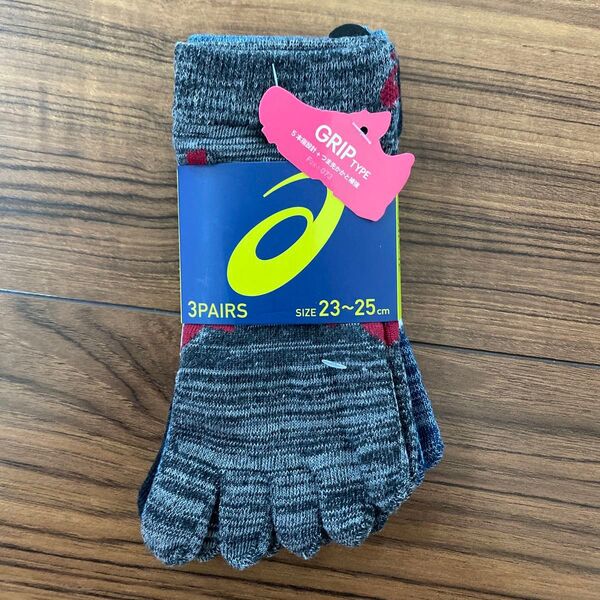 新品 レディース ASICS アシックス ソックス 靴下 3足セット 23〜25センチ 5本指