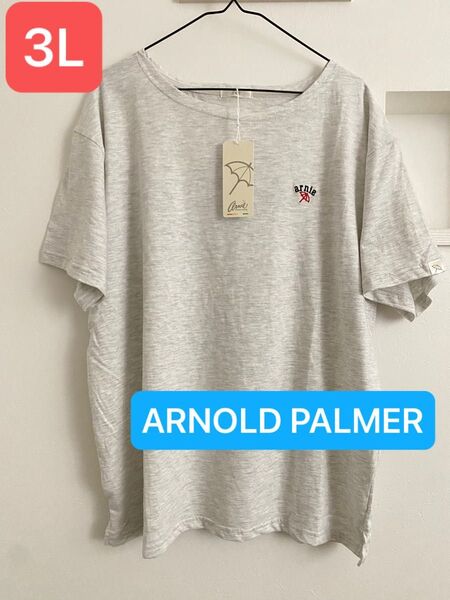 新品タグ付 レディース ARNOLD PALMER arnie Tシャツ グレー 3Lサイズ ワンポイント刺繍