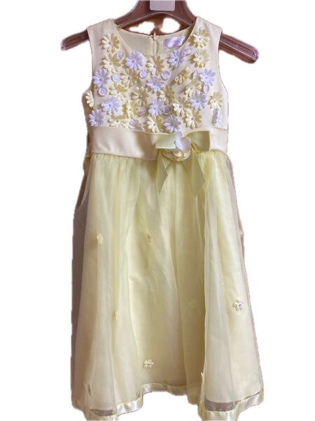 女の子 ドレス フォーマル 発表会 結婚式 パーティー 140cm 黄色