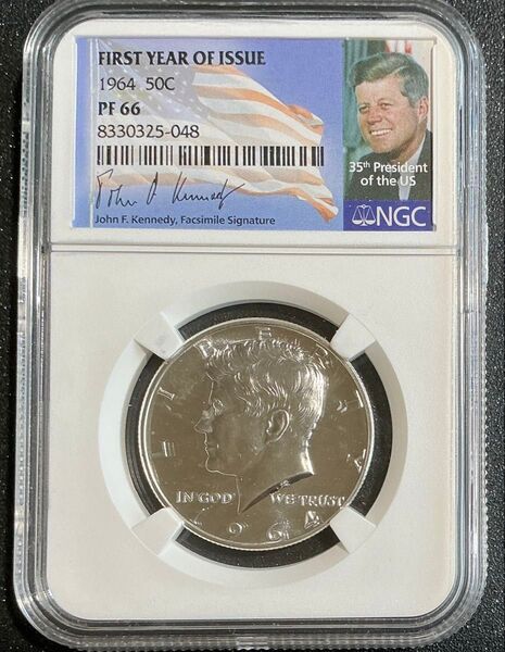 【① PF66】ケネディ50セント銀貨 1964年 NGC PF66 First Year of Issue プルーフ銀貨