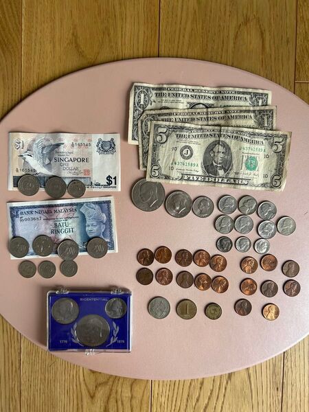 古銭☆アメリカ旧ドル紙幣、硬貨、シンガポール旧ドル紙幣、硬貨、マレーシア旧ドル紙幣,硬貨他外貨