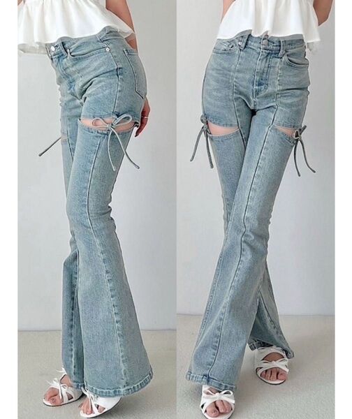 RESEXXY カットアウトリボンデニムパンツ