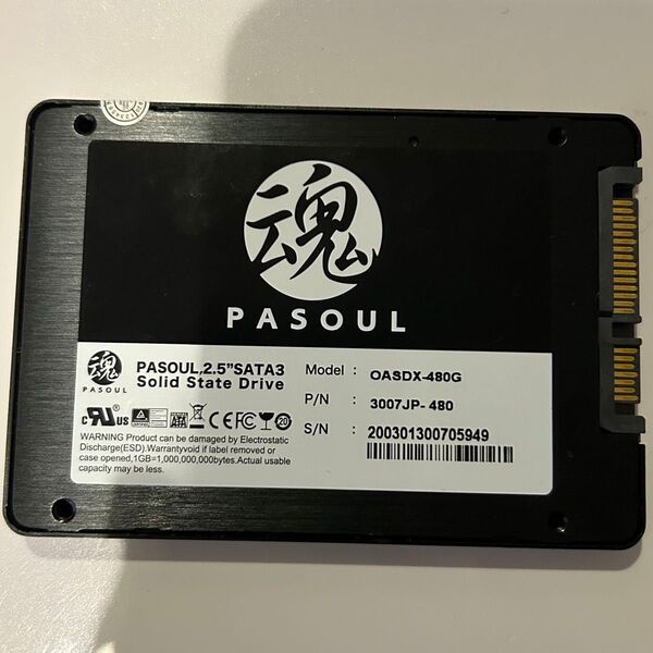 SSD SATA 480GB PASOUL CrystalDiskInfo正常性確認済 フォーマット済 ハードディスク