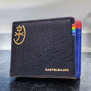 【未使用級】CASTELBAJAC カステルバジャック 2つ折り財布 カラフル レザー ブラック コンパクトウォレット