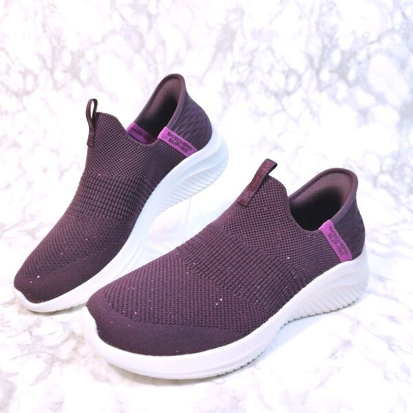 【未使用級】SKECHERS スケッチャーズ スリップインズ メッシュスニーカー スリッポン ラメ ワイン 24.0