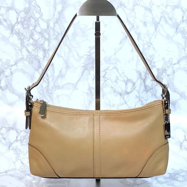 【美品】COACH コーチ ワンショルダーバッグ ベージュ オールレザー 肩掛け