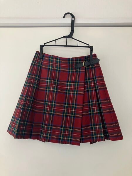 チェックミニスカート巻きスカート 赤 裏地付 UNIQLO