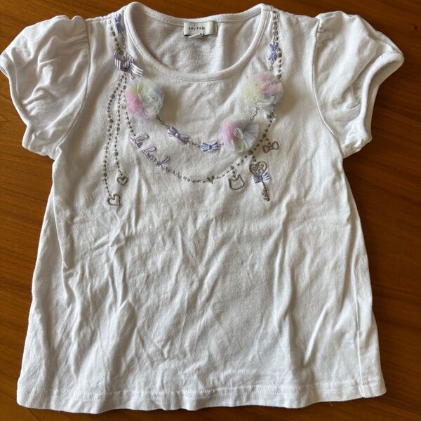 エニィファム ネックレス風Tシャツ 110 ポンポン ホワイト