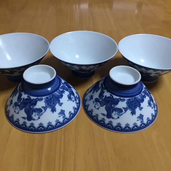 値下げ レトロ＊唐子 五人童子絵柄 お茶碗 茶わんわ