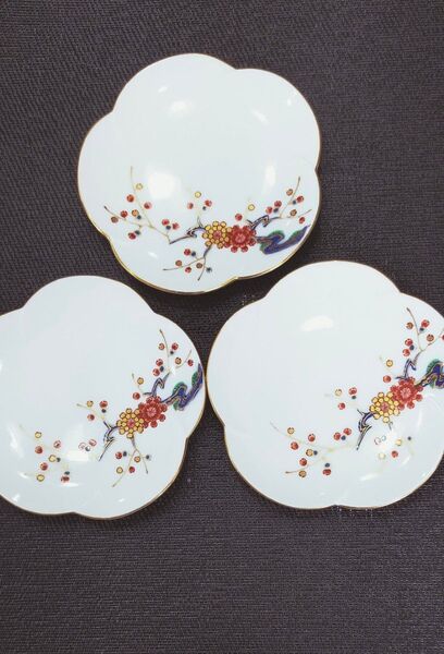 深川製磁 岩梅 銘々皿 3枚 色絵 和皿 小皿