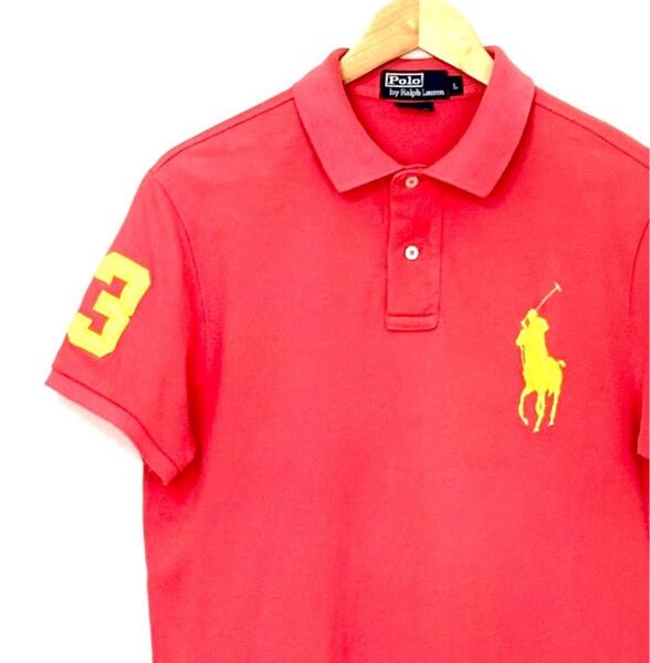 POLO RALPH LAUREN★ポロ ラルフローレン ビッグポニー刺繍 3 鹿子 ポロシャツ サーモンピンク L