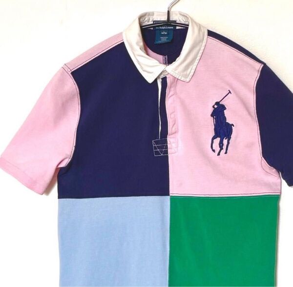 POLO RALPH LAUREN★ポロ ラルフローレン ビッグポニー刺繍 NO.9 パネル切替 ポロシャツ 160 L