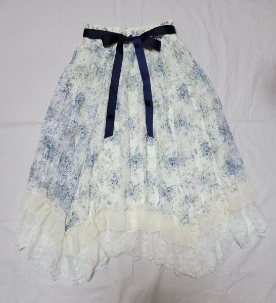 axes femme フローラルレースイレヘム SK ロングスカート ブルー