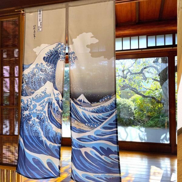 【新品】暖簾 のれん 葛飾北斎 浮世絵 『富嶽三十六景』 「白波(モヘア)」