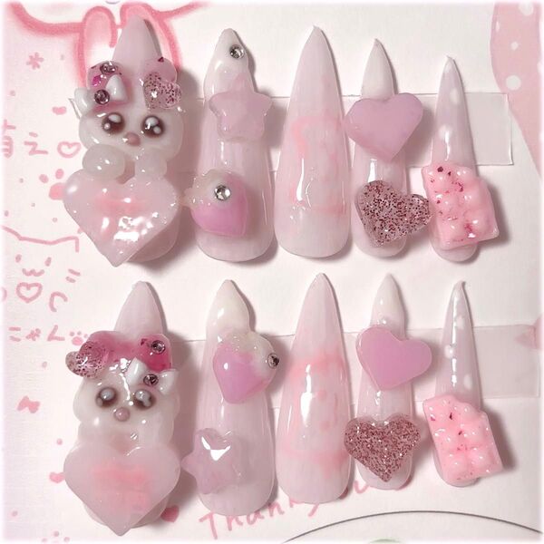 現品 いちご 量産型 ねこ ちょこ ネイルチップ 平成女児 サブカル 地雷系 おむらいす 姫系