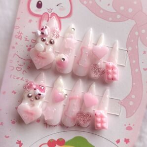 現品 いちご 量産型 うさぎ ちょこ ネイルチップ 平成女児 サブカル 地雷系 萌 おむらいす
