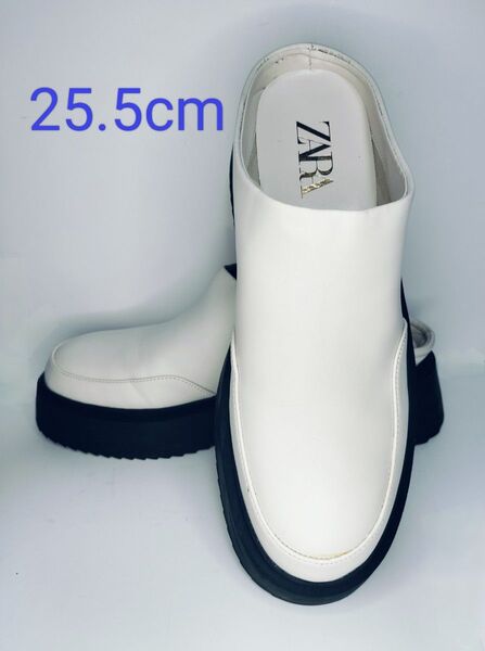 未使用品 ZARA ホワイト サボ・クロッグサンダル 25.5~26.0cm 厚底