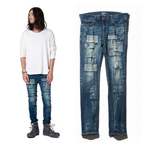 新品に近い/Mサイズ/定価 32,150円/グラム glamb/アンプラグドスキニーデニム/グランジ系 パッチワークジーンズ/③