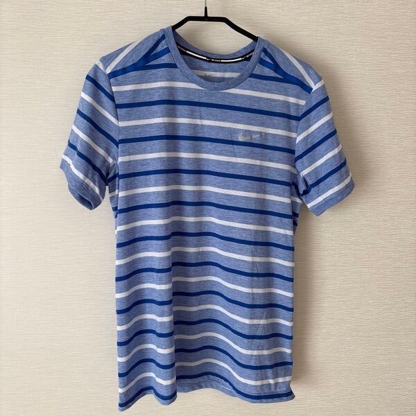 NIKE ナイキ ランニング Tシャツ ボーダー柄 ブルー系 Mサイズ