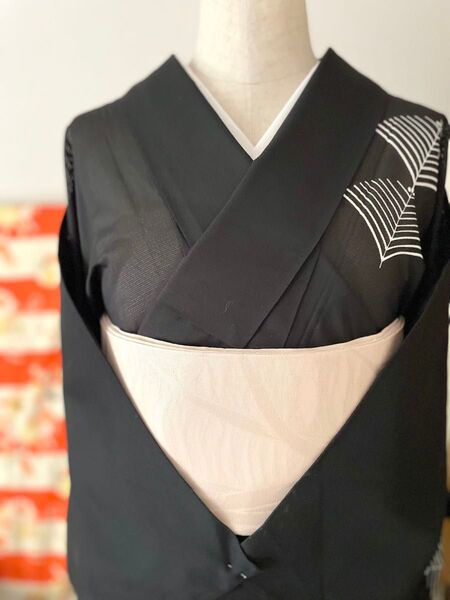 夏着物 洗えるポリエステル 付下げ黒着物 絽