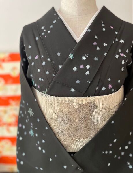 正絹 夏着物 小紋 着物 セミアンティーク カラフル楓