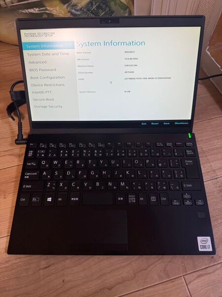 10世代i7 メモリ16GB ソニー VAIO proPJ13ノートパソコン bios確認