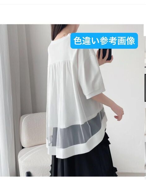 Piacere バックチュールプルオーバー ブルー 綿100% M〜LL 半袖 コットン 青 半袖カットソー