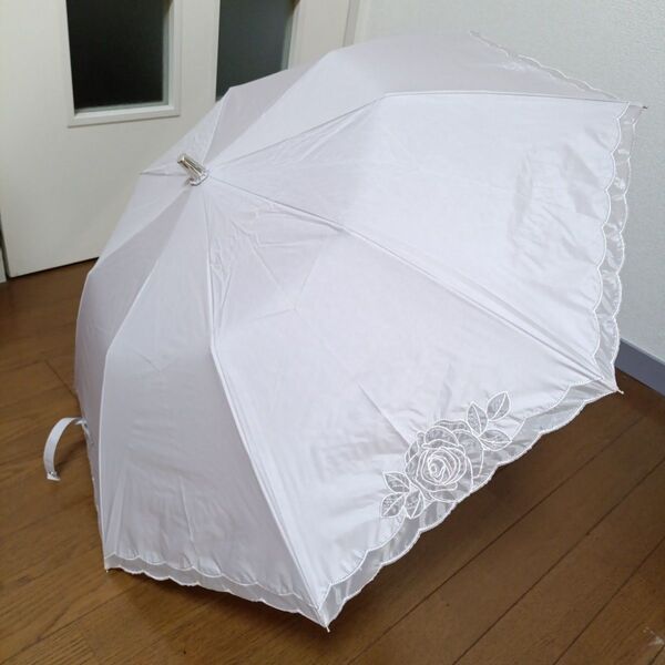 【新品】ランバンコレクション 晴雨兼用 折りたたみ日傘 フラワーオーガンジー フワクール 楽折