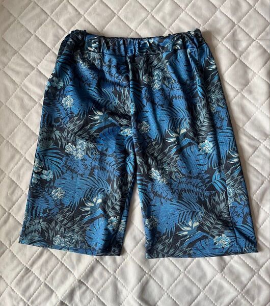 ハーフパンツ 青 花柄 ウエストゴム 150