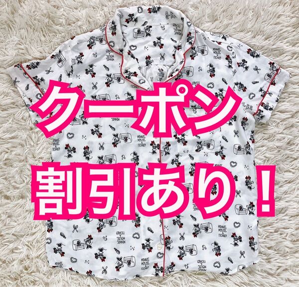 GU ミニーマウス ルームウェア パジャマシャツ Lサイズ ディズニー 柄 ピンク 白 匿名配送 半袖