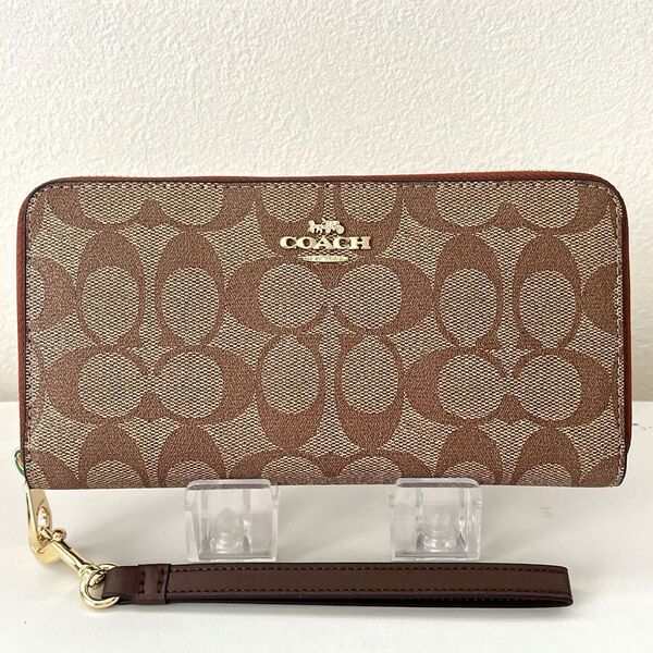 新品 COACH シグネチャー ラウンドファスナー ブラウン 長財布 C4452