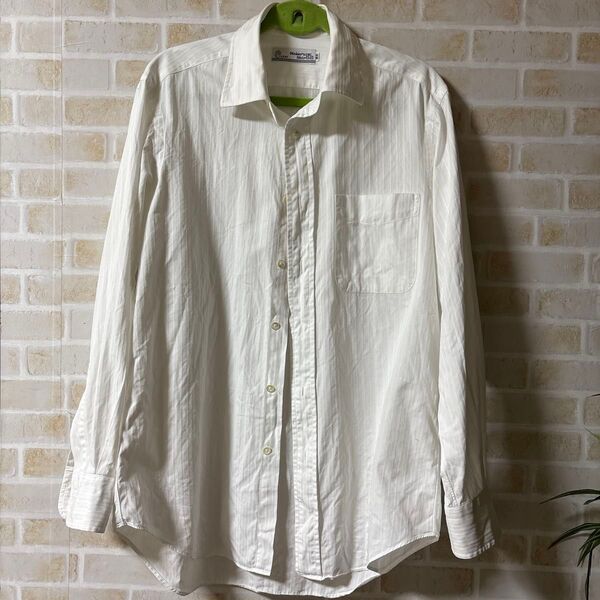 Maker's Shirt鎌倉 ストライプシャツ メンズ 長袖 ホワイト Mサイズ相当