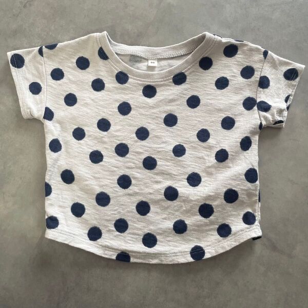 無印良品 ドット柄 ドロップショルダー 半袖Tシャツ 80cmグレーにネイビーのドット柄使用回数少なく状態良いです