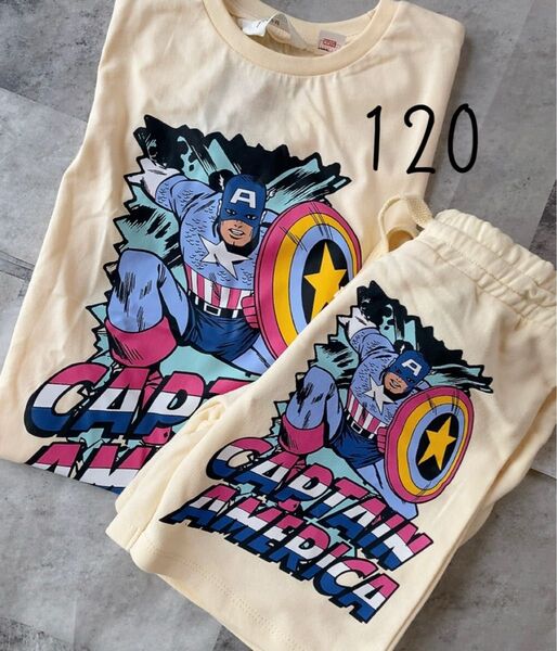 H&M エイチアンドエム MARVEL キャプテンアメリカ セットアップ 上下セット 半袖 tシャツ パンツ ズボン 120