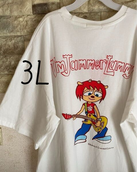 パラッパラッパー ウンジャマラミー バックプリント ドクロ 半袖 tシャツ 3L 大きいサイズ ホワイト