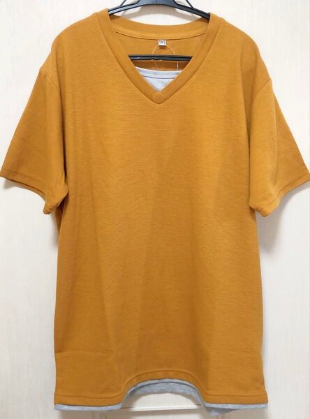 新品未使用 オレンジ色 カットソー 半袖 シャツ Mサイズ ゆったり 大きめ 重ね着風 おしゃれ サラッとした着心地 メンズ 紳士