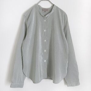 マーガレットハウエル STRIPE SILK COTTON バンドカラーシャツ