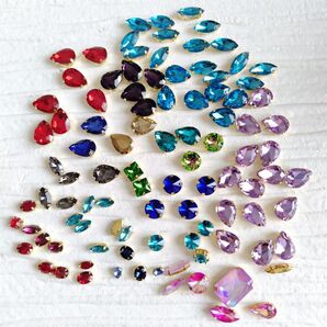 ガラスビジュー セット ハンドメイド パーツ 台座付き カラフル 100粒