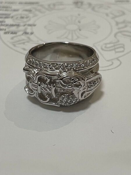 CHROME HEARTS ダガーハートリング22号 クロムハーツ インボイス写し プラチナ加工