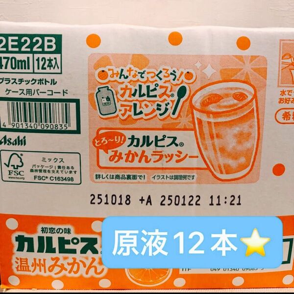 アサヒ飲料 「カルピス温州みかん」プラスチックボトル 470mlx12本