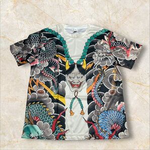 新品 般若 龍 鬼 和彫 刺青 入れ墨 浮世絵 和柄Tシャツ 個性派 XL