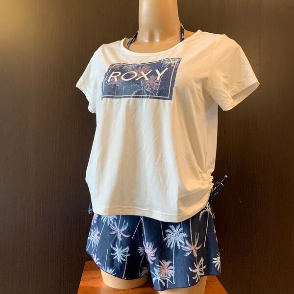 Roxy 水着 ラッシュガード 3点セット ヤシ柄 ブルー