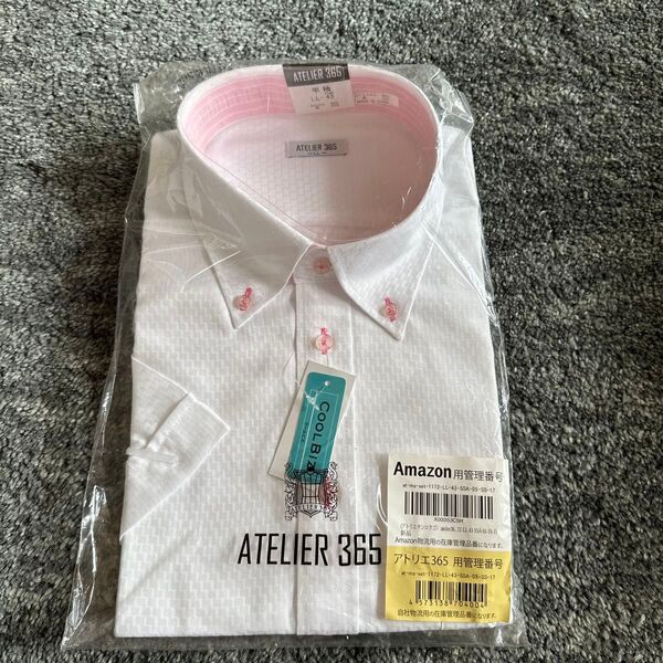 未使用品 ATELIER365 ワイシャツ LL ホワイト/ピンク 半袖 ボタンダウン